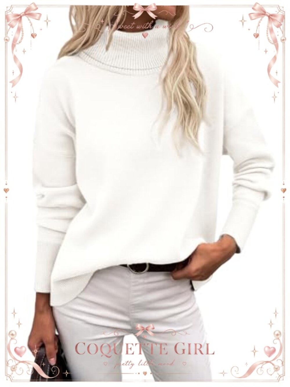 Zeagoo Turtleneck Sweater Chunky Knit Oversized Pullover High Low Hem